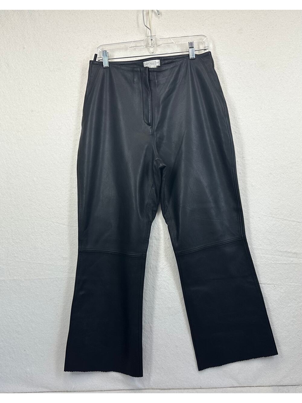 Worthington Black Leather Pant Vintage Y2K Rocker Zip Front Wide Leg Size 10